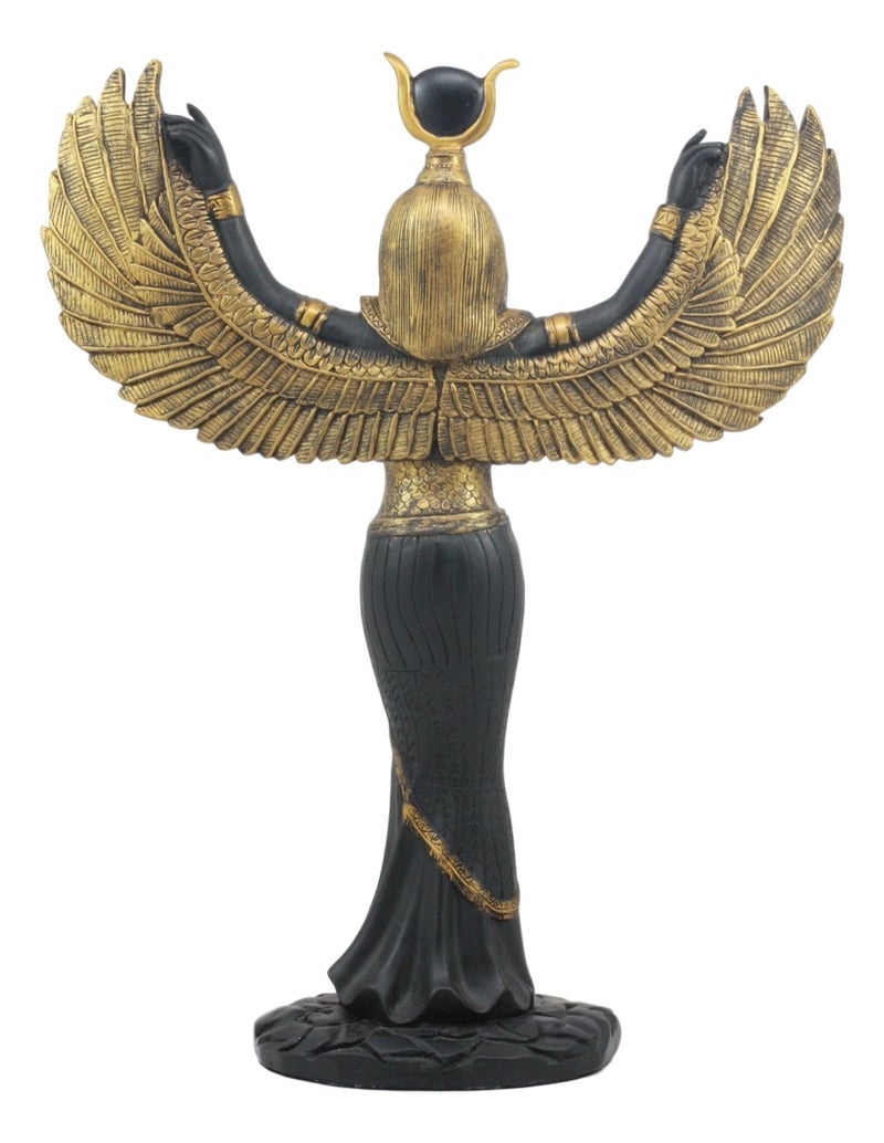 Ebros Gift Egyptian Goddess Isis Ra with Open Wings Statue 12" Tall Deity of Motherhood Magic Wisdom and Nature Home Decorative Sculpture Gods of Egypt Accent (Black and Gold) - Image 3